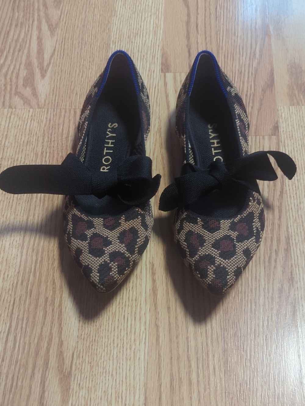 Rothy's Leopard-Print Pointed Flats in Tan, Brown & Black with Bow
